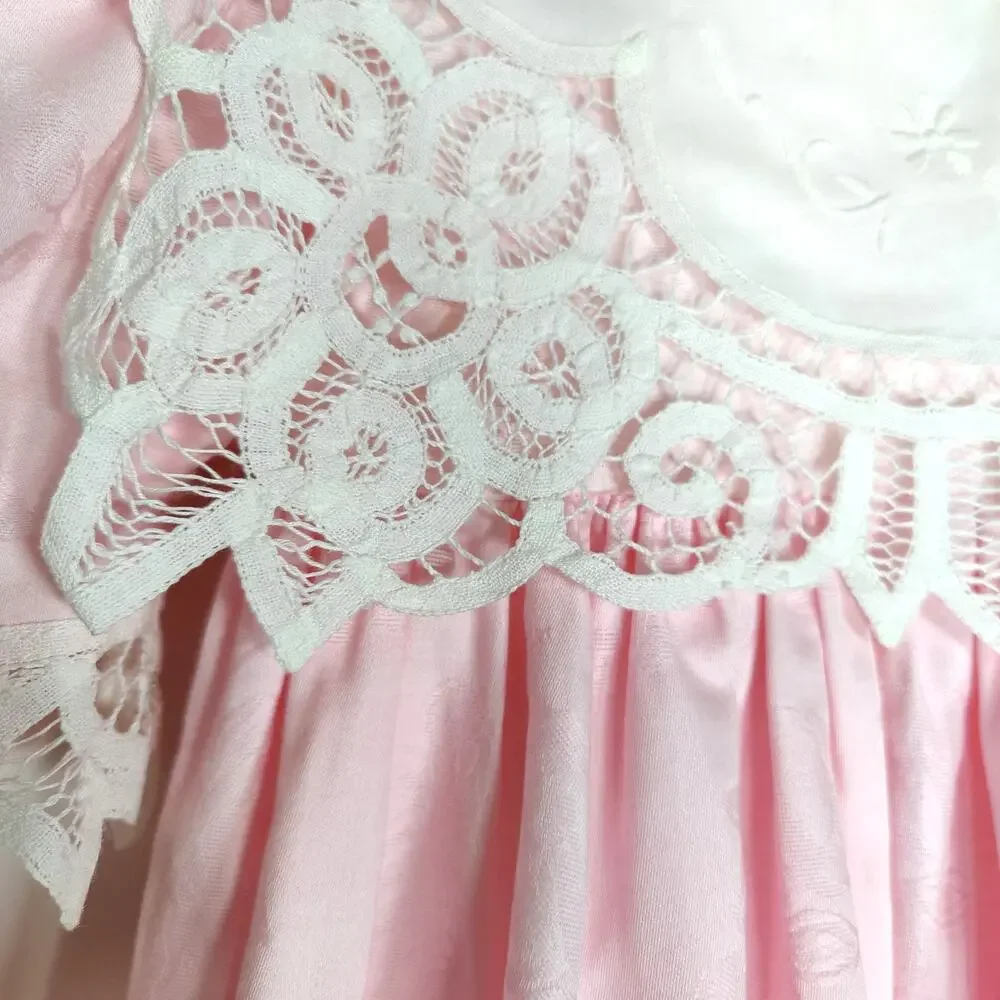 Loveable Inspirations Flower Girl Dress‎ Pink Lace Jacquard Rose Size 5 Cotton